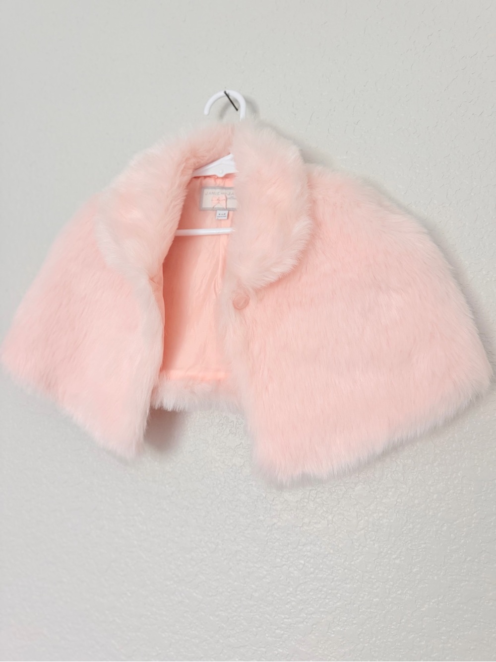 Janie & Jack Faux Fur pink satin cape jacket size 4T